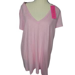 Lilly Pulitzer XL Etta Top Pink Tropics Tint Short Sleeve V-Neckline NWT